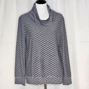 Apropos Two Tone Gray Textured Print Cowl Neck Lightweight Long Sleeve Top